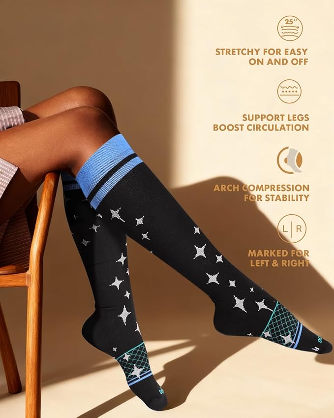 Cotton Compression Socks for Women Men - 2 Pairs 20-30mmHg Circulation Grid Arch Support Socks, Breathable