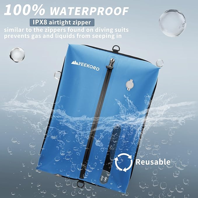 Vacuum Bag for Travel, Professional IPX8 Waterproof Reusable Vacuum Compression Bags for Travel Suitcases, Durable Space Saver Bag(2 PACK,With Pump)