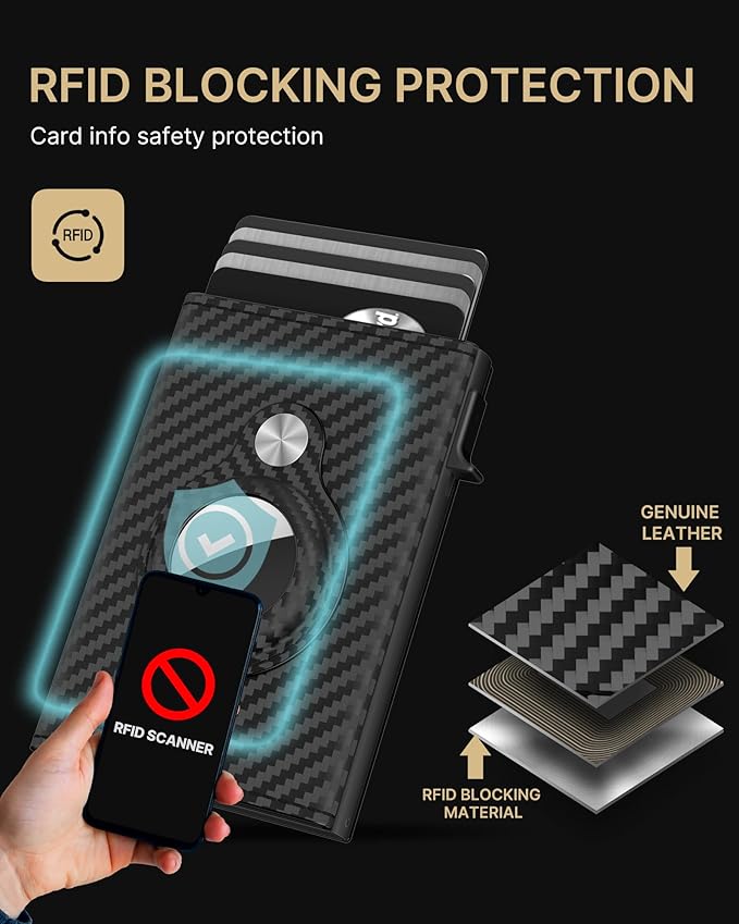 typecase Mens Wallet Card Holder for AirTag: Leather Smart Wallet for Men Compatible with Apple Air Tag, RFID Blocking, Slim, Minimalist - 9-14 Card Capacity | ID Window | Cash Slot (Orange)