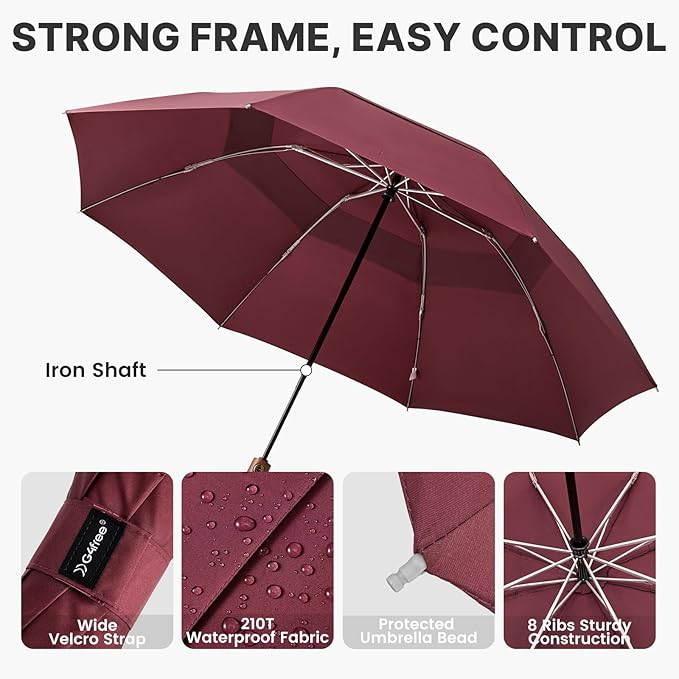 G4Free 54 Inch Inverted Windproof Umbrella with Wooden Handle, Large Double Canopy Auto Open & Close Golf Umbrella, Portable & Durable Rain Umbrella, Fits Car & Backpack