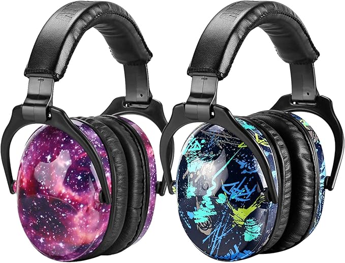 ZOHAN Kids Ear Protection 2 Pack, Hearing Protection Safety Ear Muffs for Children Have Sensory Issues, Adjustable Noise Reduction Earmuffs for Concerts, Fireworks(Nebula&Rap)