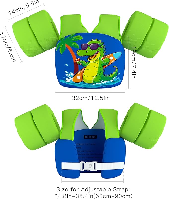 REALIKE Kids Swim Vest for Toddler Floaties Swimming Aids with Shoulder Harness Arm Wings for Children/Infant/Baby,Sea Beach/Pool/Lake, Suitable for 28-70lbs Boys/Girls