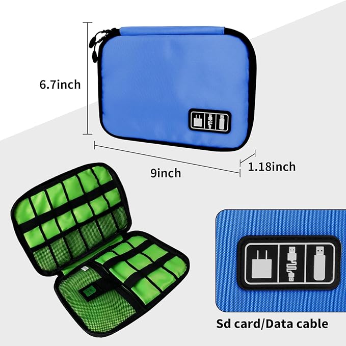 Electronics Organizer Travel Case,Electronic Accessories Storage Bag,Portable Waterproof Cable Organizer Bag,Travel Cord Organizer Bags for Small Charging Cord Storage,SD Card-Royal Blue