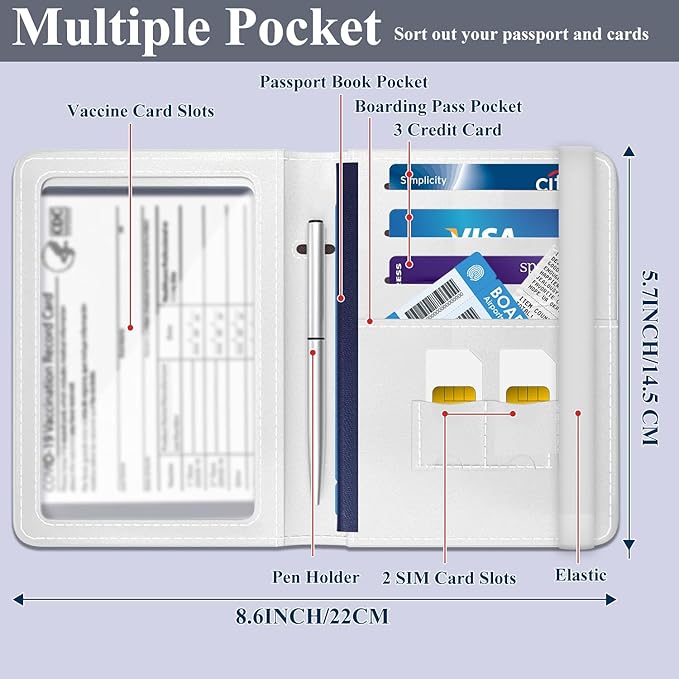 Passport Holder for Travel Essentials, RFID Premium Leather Passport Wallet Cover Case for Travel Must Haves Accessories, Passport Book Holders for Women Men Luxuxry Blue Flowers