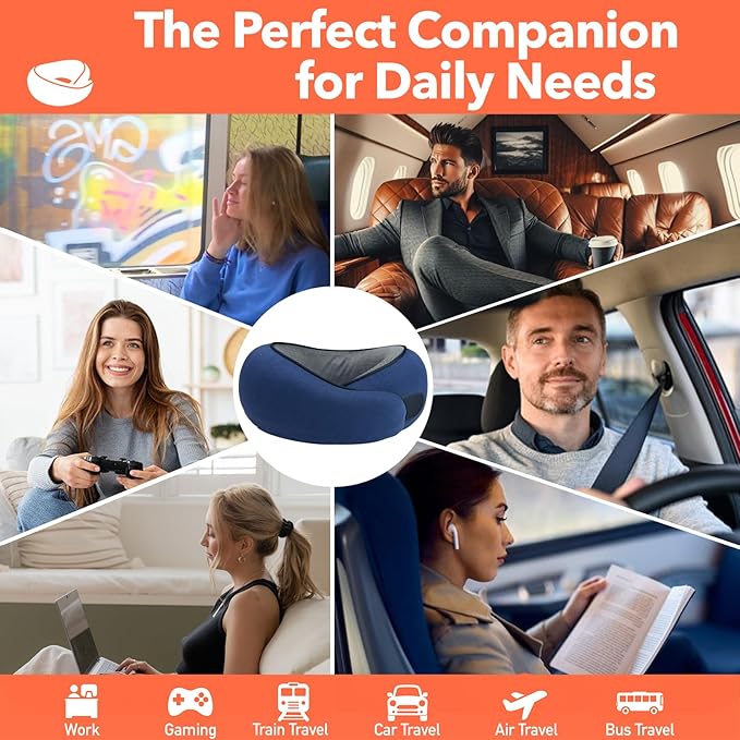 Travel Pillow | High-Density Memory Foam Pillow with 360° Surround Support. Ergonomically Designed. Ideal for Airplane Travel and Home Use.