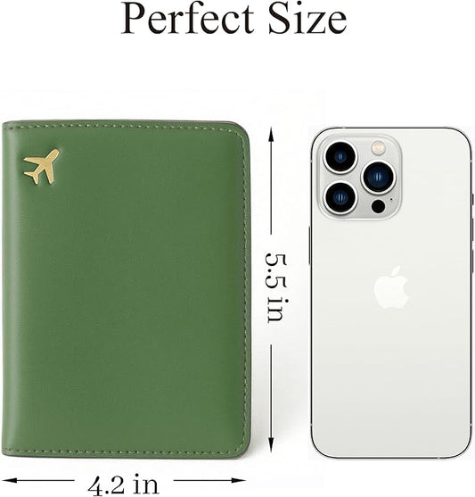 PU Leather Passport Holder Covers Case, Waterproof Rfid Blocking Travel Wallet Passport Holder(Olive Drab)