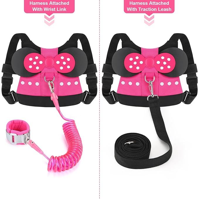 Accmor Toddler Harness Leash, Cute Kids Leash + Anti Lost Wrist Link, 3 in1 Adorable Baby Leash Child Walking Harness Wristband Assistant Strap Mini Belt Protector for Girls to Outdoor Travel