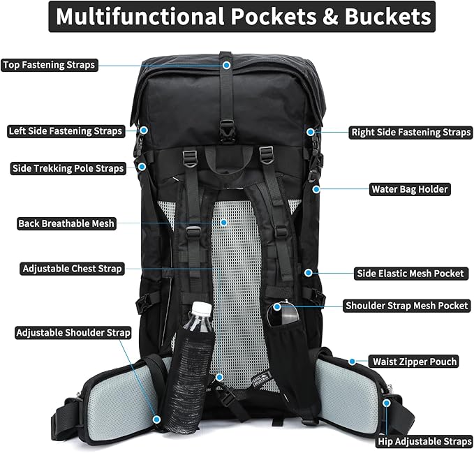 Hiking Backpack,40L to 50L Extra Large Capacity Hiking Bag,Internal Frame Camping Backpack,Upgraded X-PAC Lightweight Sport Daypack Travel Backpack Fit For Mountain Climbing Camping(Black)