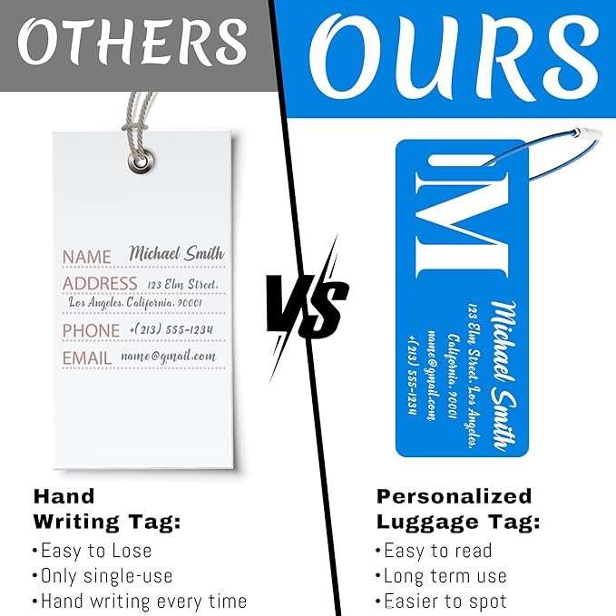 4 PCS Personalized Luggage Tags for Suitcase, Custom Engraved Aluminum Luggage Tags with Your Personalized Text Logo, Metal Name Tags with Steel Loop for Bag, Suitcase, Backpack (Blue, Small)