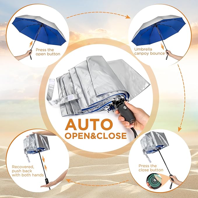 NINEMAX UV Umbrella for Sun Protection UPF 50+, 46 Inch Travel Compact Sun Umbrellas UV Blocking Small Auto Open Personal Portable for Walking