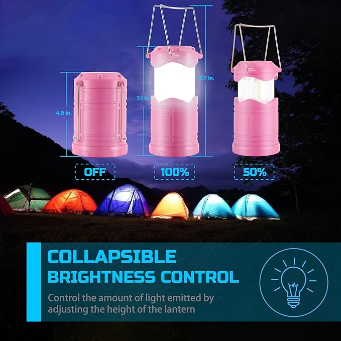 Lichamp LED Camping Lantern, 4 Pack Battery Powered Flashlight for Power Outages, Portable Collapsible Hanging Light Essential for Home, Outdoor, Emergency Lamp Survival Kit Gear for Hurricane, C1