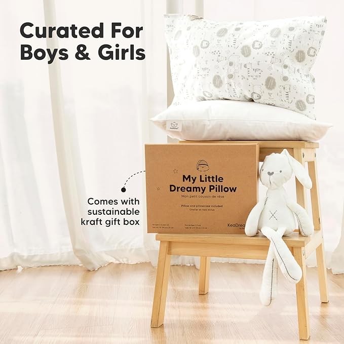 Toddler Pillow with Pillowcase - 13x18 My Little Dreamy Kids Travel Bed Pillows for Sleeping, Organic Cotton Small Pillowcase, Soft & Breathable, Machine Washable, Toddlers 2-5 years old (Meadow)
