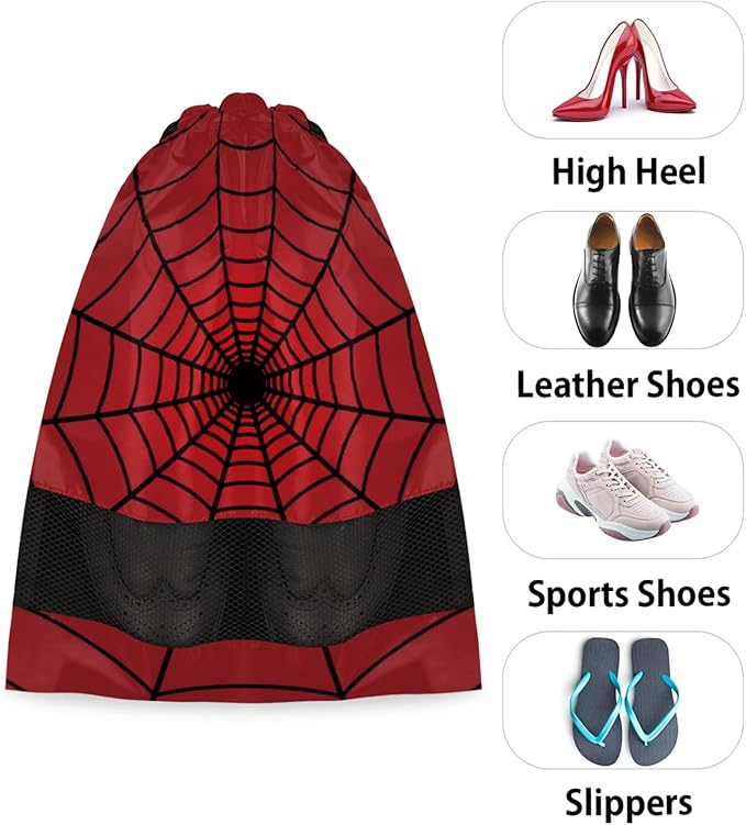 Spiders Red Web Travel Shoe Bag Waterproof Portable Shoe Bags for Storage with Drawstring Breathable Mesh Washing Organizer for Laundry Sneakers Boots Dance Shoes