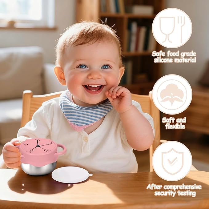 Mity rain 2-Pack Stainless Steel Snack Containers for Kids with Spill-Proof Silicone Lids & Handles - 3-in-1 Baby Snack Cups, Reusable No-Spill Toddler Snack Box, Perfect for On-The-Go Healthy Eating