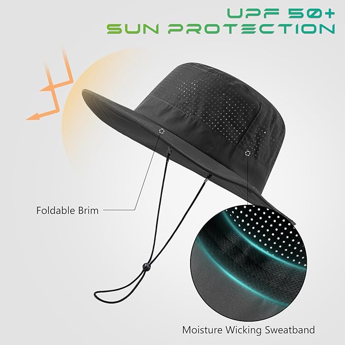 UPF 50+ Bucket Sun Hat with Laser Perforated Mesh Cooling Adjustable Breathable Lightweight for Outdoor Men Women