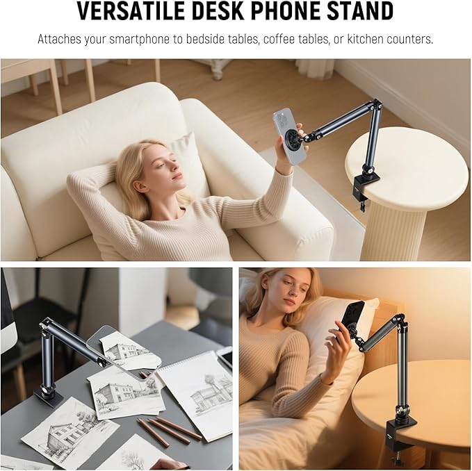 NEEWER Basics Magnetic Cell Phone Holder Stand for Desk & Bed, Tension Adjustable Overhead Desk Mount Compatible with MagSafe iPhone 16 15 Pro Max Plus 14 13 12 for Video Recording Filming, PA089