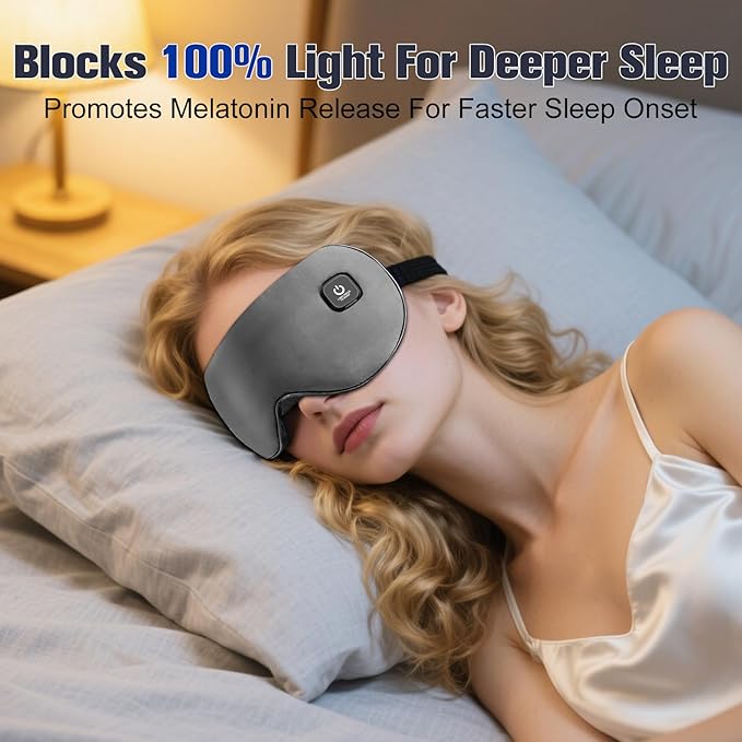 Heated Eye Mask, Rechargeable Detachable Washable Faux Silk Electric Cordless Dry Eyes Warmer Compress Graphene Sleep Mask Travel Gifts for Men Women, 3 Heat Levels & Auto-Off, Gray