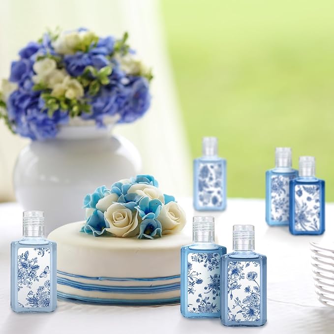 50 Pcs Blue and White Flower Mini Hand Sanitizer Bulk Thank You Gift Favors Small Hand Sanitizer for Guest 1fl oz Travel Size Hand Soap Gift for Wedding and Baby Shower Supplies