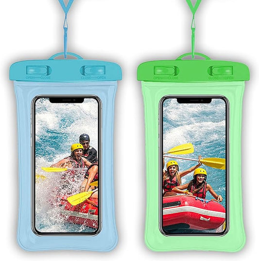 2 Pcs Waterproof Phone Pouch, Universal IPX8 Floating Waterproof Cell Phone Case Dry Bag, Compatible with Most Cell Phone on Market, Waterproof Phone Protector for Beach Swimming (Blue + Green)