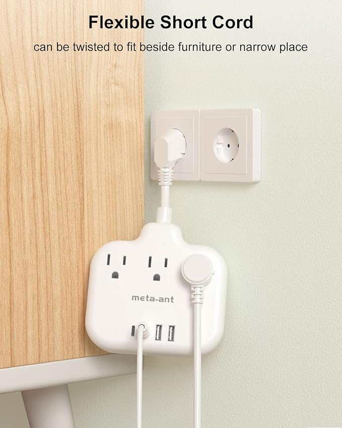 European Travel Plug Adapter 3 inch, International Plug Adapter, US to Europe Plug Adapter with 3 Outlets 4 USB Ports(2 USB C), Type E F Power Adapter to EU Germany Spain France Portugal Iceland