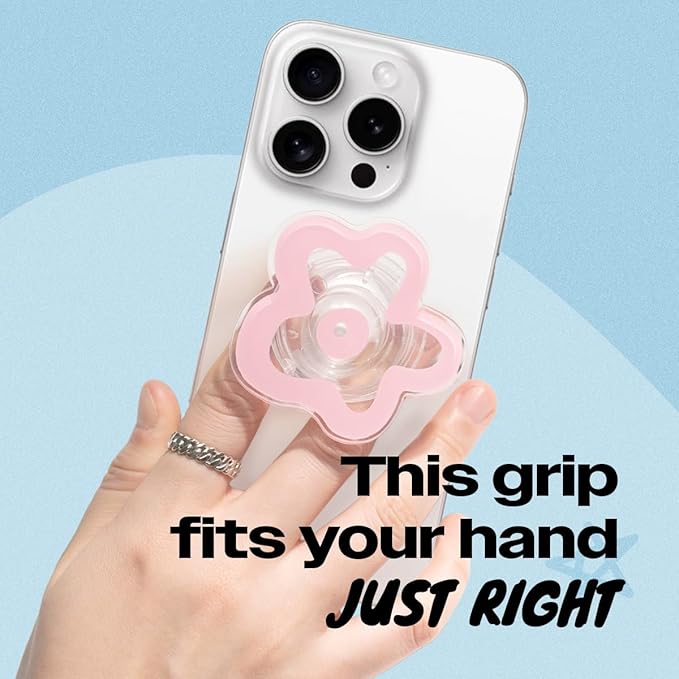 OnTheGrip Cute Transparent Daisy Flower Shape Design Mobile Phone Grip Multi Functional Collapsible Stand Holder for Smartphone Tablet Cell Phone Accessory (Pink)