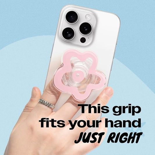 OnTheGrip Cute Transparent Daisy Flower Shape Design Mobile Phone Grip Multi Functional Collapsible Stand Holder for Smartphone Tablet Cell Phone Accessory (Pink)