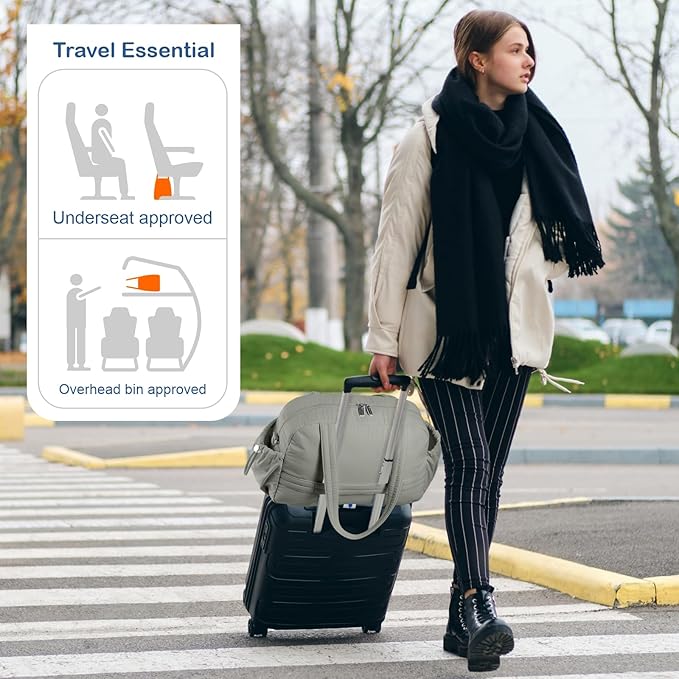 TOPDesign Travel Duffel Bag for Women, Puffer Gym Bag Sports Tote with Wet Pocket, Carry On Weekender with Luggage Sleeve (Grey)