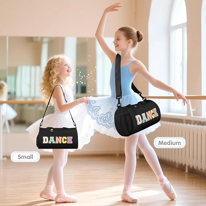 Personalized Dance Bag for Girls, Teen Toddler Ballet Bag Cute Chenille Letter Gym Sport Workout Duffel Bags, Waterproof Cheer Dancer Overnight Weekender Bags for Birthday Christmas Gift(Black)