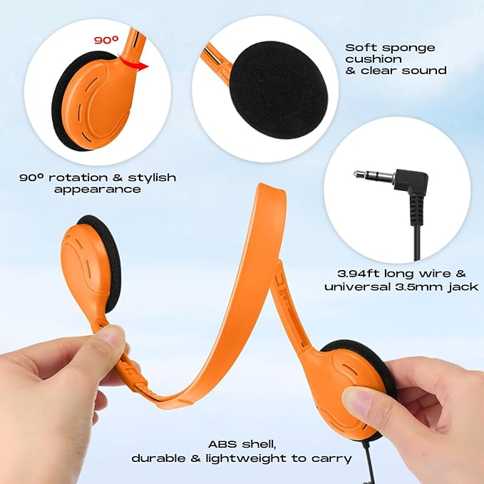 Yunsailing 30 Pack Bulk Over Ear Headphones Set On Ear Headsets Earphones with Adjustable Headband and 3.5mm Plug for Group Learning, Computer Lab, Library, Online Lesson (Macaron Color)