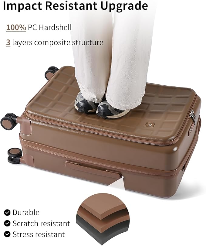 aji Expandable Top Opening 24 Inch Checked Luggage with Spinner Wheels, Large Suitcase with TSA Lock, Hard Shell Travel luggage Suitcases for Men Women, for 12+Days Travel, Chocolate Brown