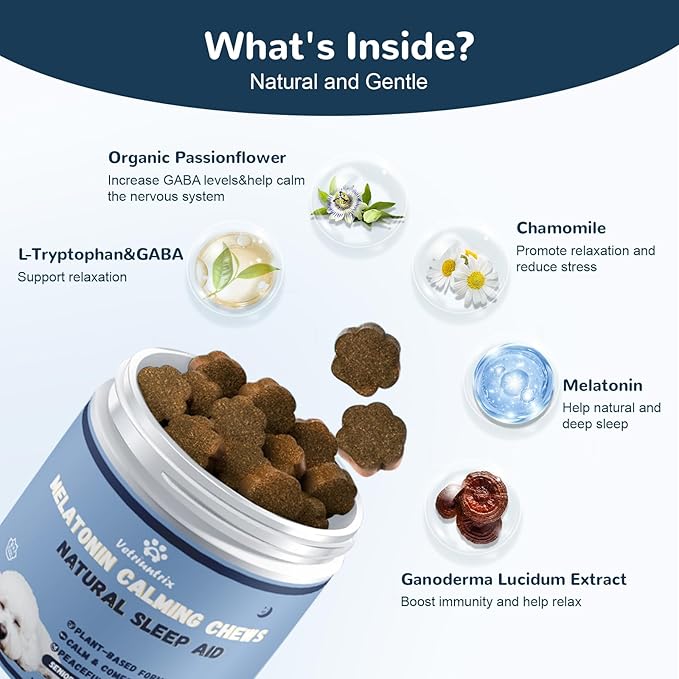 Melatonin for Dogs, Dog Calming Chews for Sleep Aid, Fireworks, Storms, Thunder, Barking, Separation, Calming Chews for Dogs with Valerian Root & L-Theanine, 90 Count