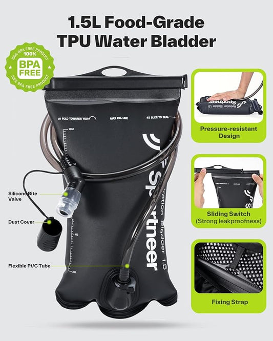 Sportneer Hydration Backpack: Running Vest with 1.5L Water Bladder & Reflective Strips - Lightweight Hydration Vest Backpack for Running Hiking Biking Cycling for Women Men