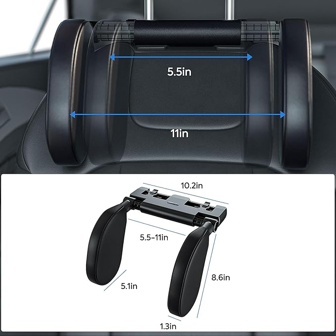 QRabbit Adjustable Car Headrest Pillow, U-Shaped Head Support Neck Pillows, Car Travel Sleeping Headrest Pillow for Kids & Adults Head Support, Only Suitable for Car Seat with 2 Poles