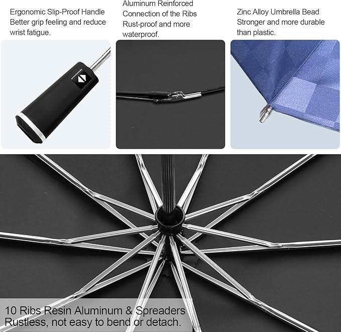 Satol 46/54/62 Inch Large Golf Umbrella, Windproof 10 Ribs Automatic Open/Close Oversize Double Canopy Vented Portable Folding Travel Umbrellas, UPF 50+ Sun & Rain Compact Umbrellas for Outdoor