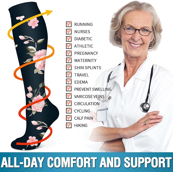 Bluemaple 6 Pack Copper Compression Socks for Women and Men Circulation-Best Support for Medical, Running,Nursing,Athletic