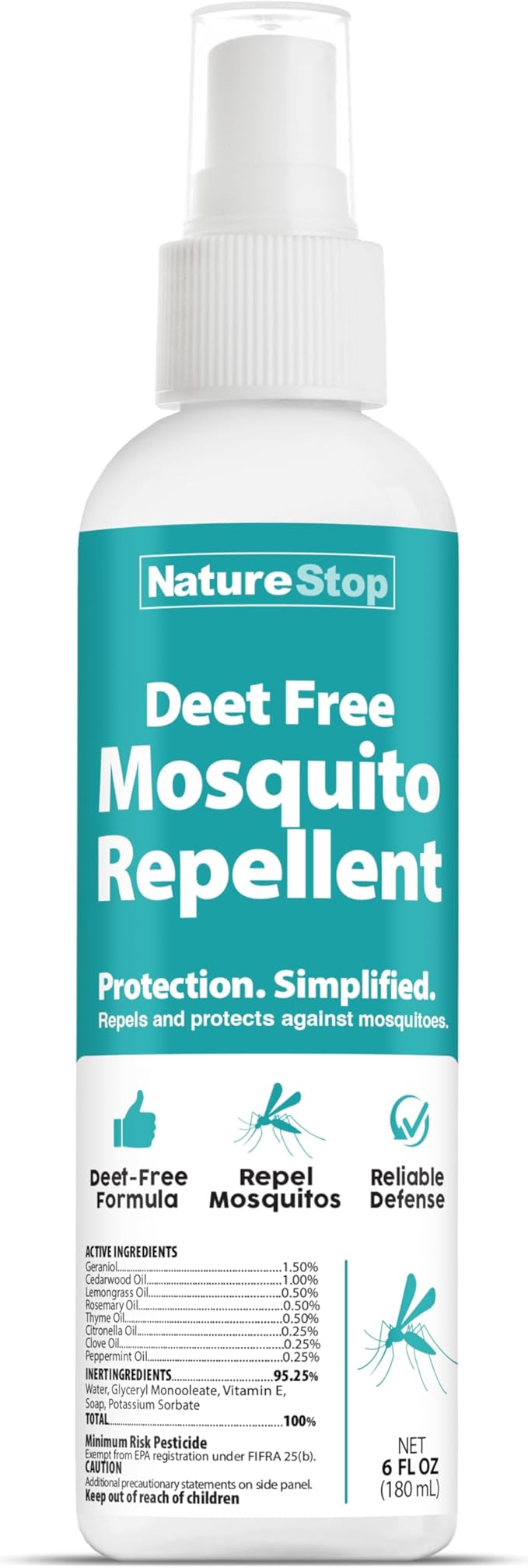 DEET-Free Mosquito Repellent Spray for Skin & Outdoor Use, 6 oz (180mL)