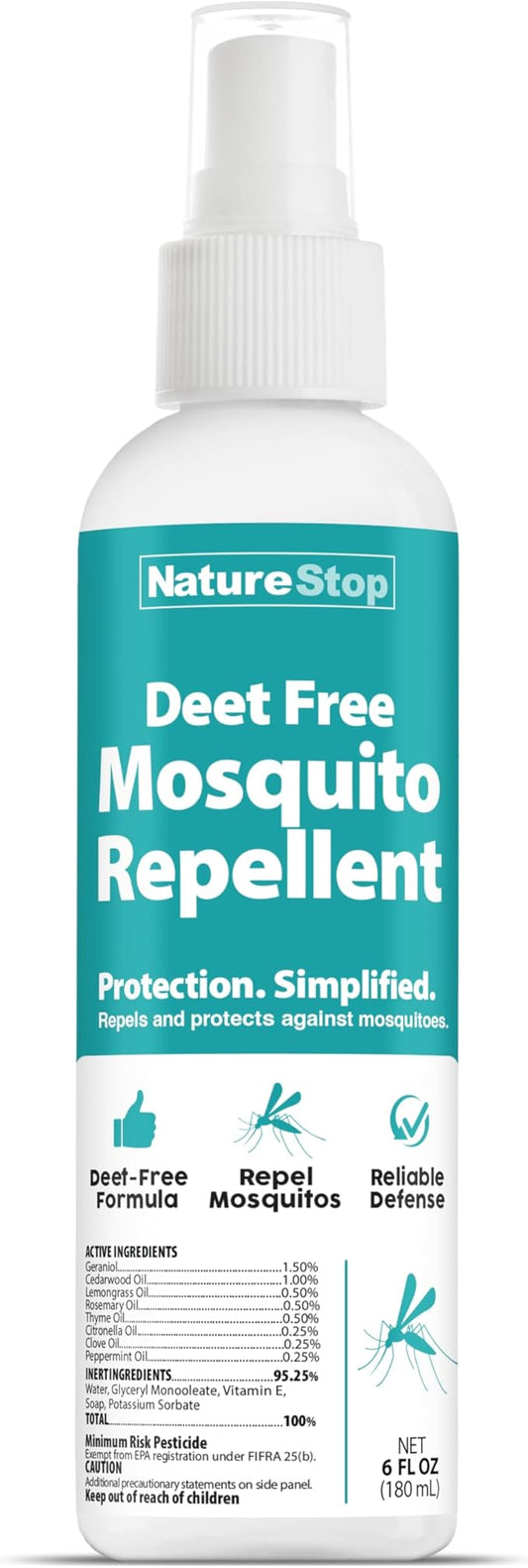 DEET-Free Mosquito Repellent Spray for Skin & Outdoor Use, 6 oz (180mL)