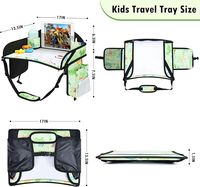 WENRENER 3PCS Kids Travel Tray for Airplane - Toddler Car Seat Table Tray, Road Trip Essentials for Boys & Girls, Carseat Lap Desk for Kids Road Trip Activities