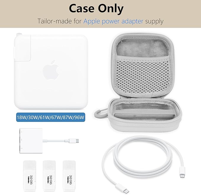 Charger Case for Macbook, Portable Tech Electronic Organizer Bag, Travel Storage Pouch for Laptop Accessories, MacBook Power Adapter, Charging Cords, USB, Power Bank (Light Grey, M)