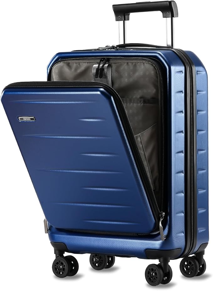 Carry On Luggage 22×14×9 Airline Approved, 20 Inch Lightweight ABS+PC Hard Shell Suitcases with Front Pocket, Spinner Wheels, TSA Lock (Navy Blue, 1PC)