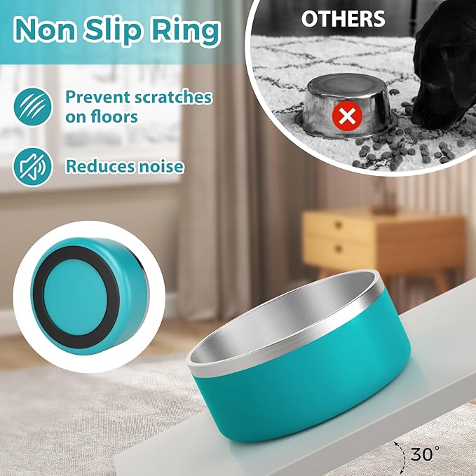Stainless Steel Dog Bowls, Metal Dog Dish for Large Dogs, Insulated Non Slip Dog Food Bowl, Easy Clean, 40oz, LakeBlue