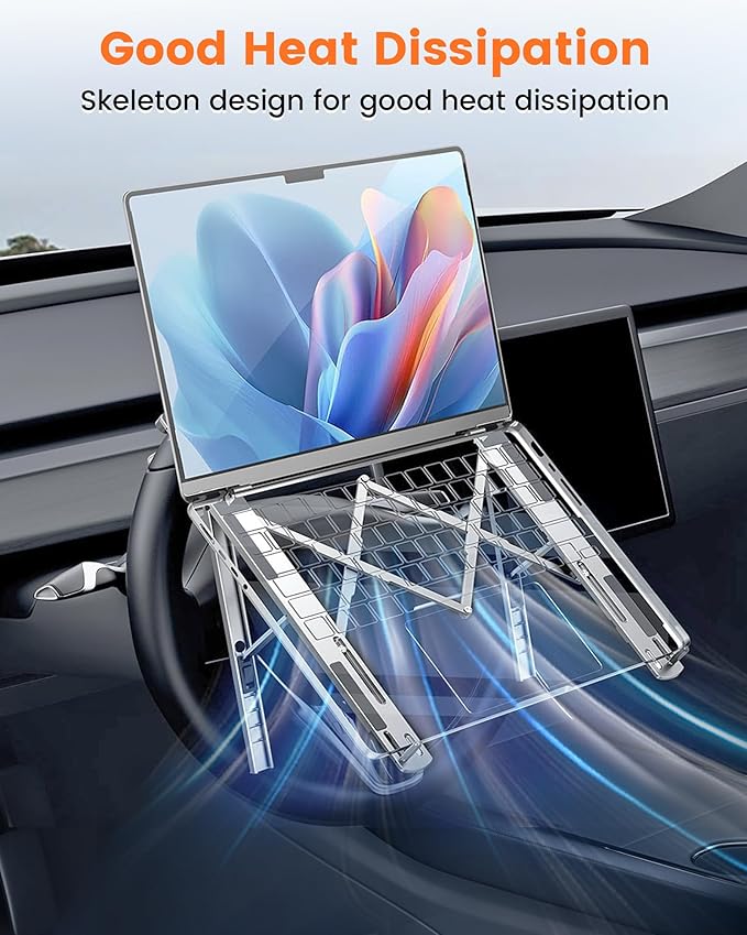 Steering Wheel Laptop Holder for Car SUV Pickup Truck Tesla Vehicle Workstation, Adjustable Foldable Portable iPad Tablet Laptop Stand for Desk, Tiktok Car Travel Essentials 2025 -Silver