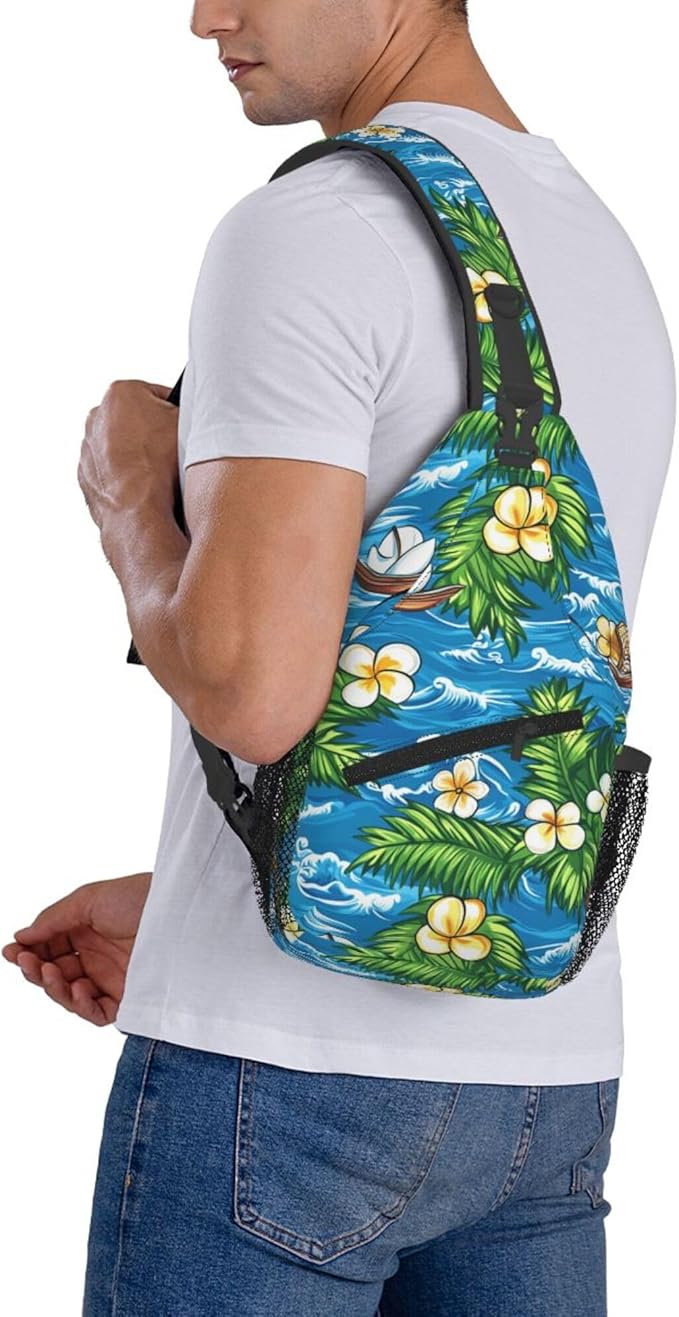 Hawaii Tropical Palm Sling Backpack Crossbody Bag Casual Chest Bags Travel Hiking Daypack Shoulder Bag for Women Men