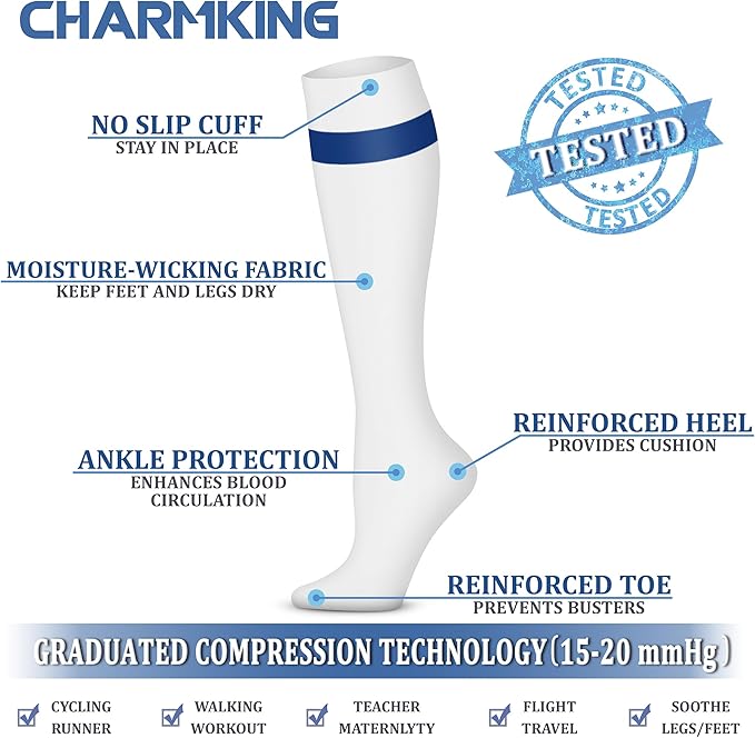 CHARMKING Compression Socks for Women and Men Circulation 4 Pairs 15-20 mmHg Best Support for Athletic Running Cycling