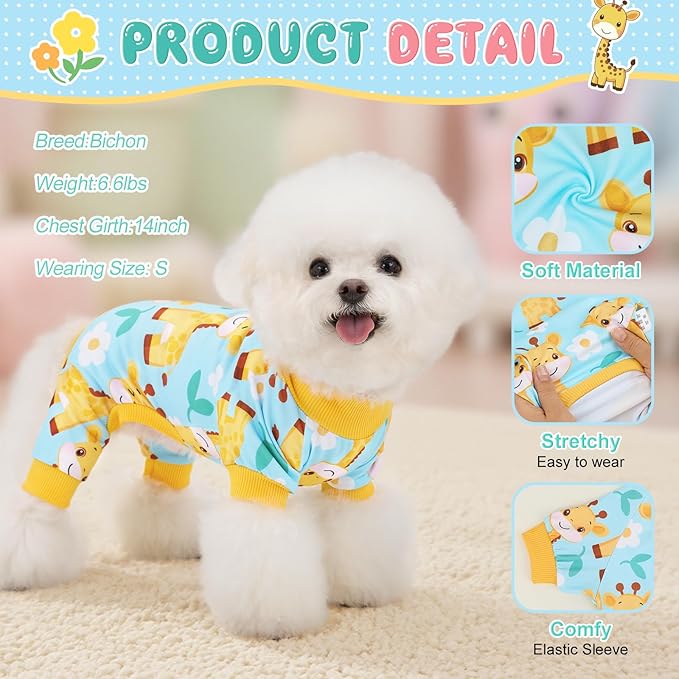XPUDAC 4 Pieces Dog Pajamas for Small Medium Sized Dogs Stretchable Dog Pjs Soft Puppy Clothes Boy Girl Cats Pet Outfits, XX-Large