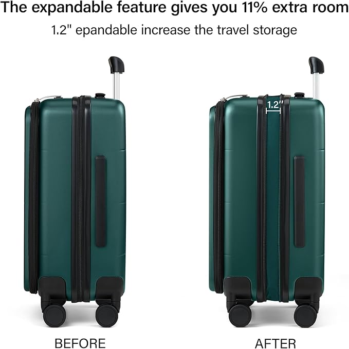 MILADA Expandable Checked Luggage 24 Inch Top Opening Travel Luggage Hard Shell Suitcases with Wheels TSA Approved Luggage Trunk Rolling Medium Checked Suitcase, Blackish Green