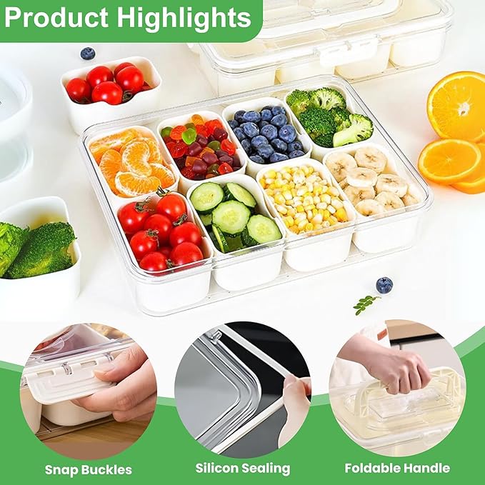 Snackle Box Container, Premium 2-Pack Divided Serving Tray & Lid with 8 Compartments, Large Durable Snackle Boxes for Parties – Snack box container, Perfect for Treats & Gifts (PET)