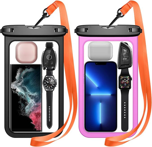 Temdan 2 Pcs Waterproof Phone Pouch, [Up to 10" Large] Universal IPX8 Waterproof Cell Phone Case Dry Bag with Lanyard for iPhone 16 Pro Max/16E/15/14/13,Galaxy S25 Ultra/S24/S23 for Vacation -Pink