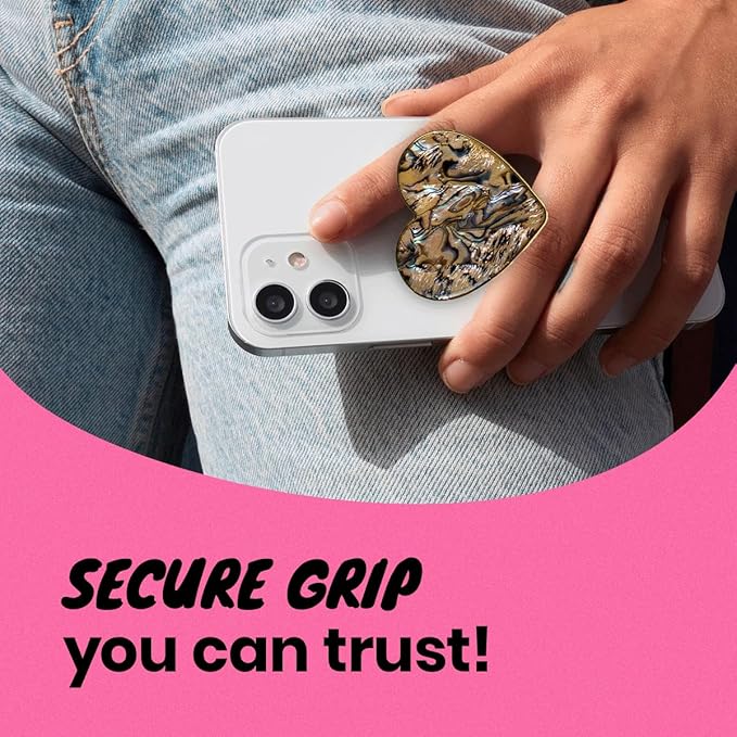 OnTheGrip Cute Natural Seashell Design Heart Shape Collapsible Mobile Phone Grip Stand Holder for Smartphone Tablet Cell Phone Accessory (Leopard)