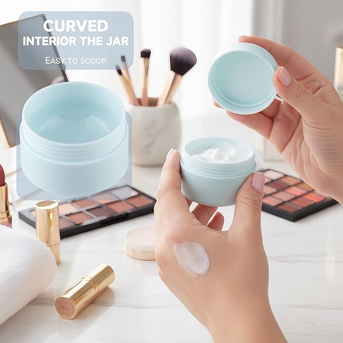 Travel Containers for Creams, Plastic Refillable Mini Lotion Jars with Lids for Toiletries, Leak Proof Small Travel Cream Jars for Face Cosmetic Makeup Beauty Products Sample (50g, 4Pack, Blue Pink)